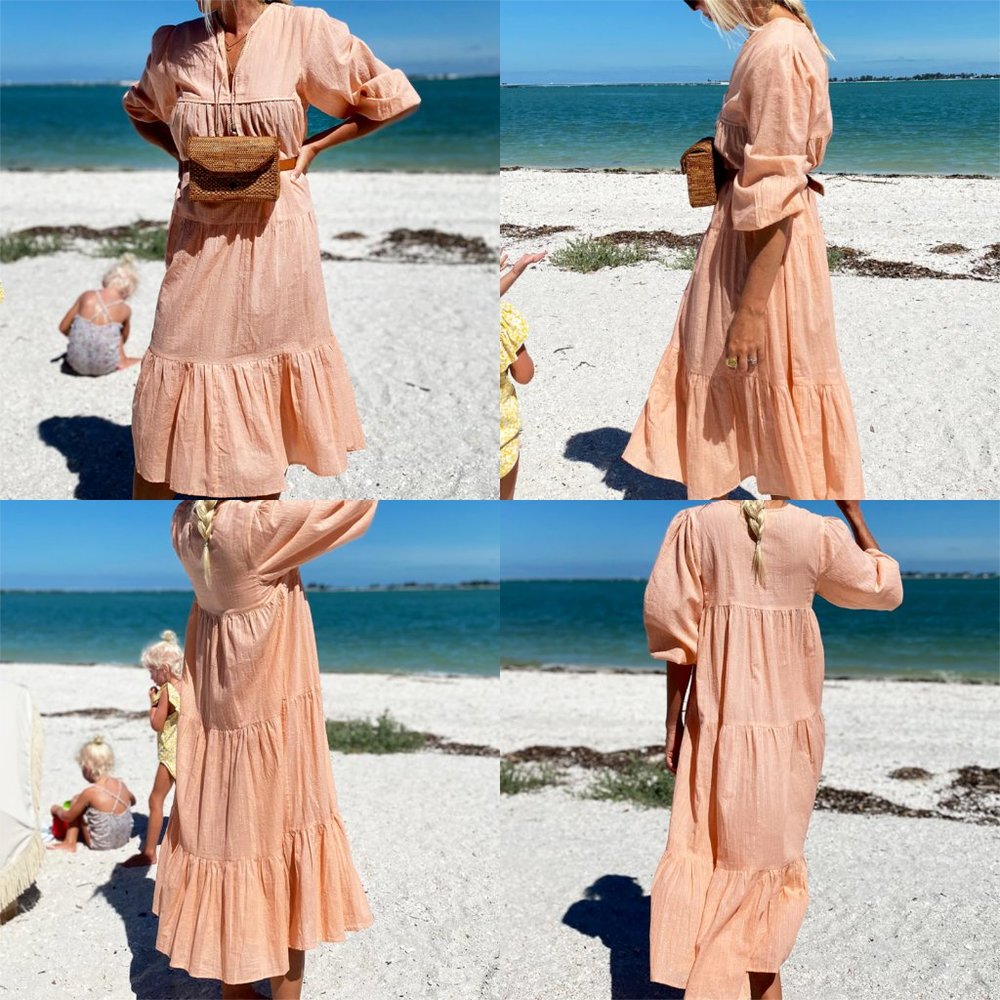 NWT India Collection Emerson Fry Heirloom Dress Peach Silver Lurex M/L H12910 - Picture 11 of 11